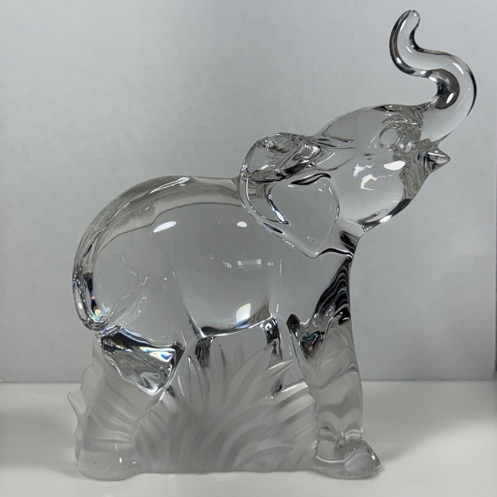 Lenox Elephant Standing Figurine Clear Crystal Animal Trunk Up Frosted Base 1994